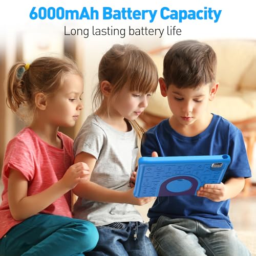 PRITOM All-New Android 15 Kids Tablet, 10-Inch Tablet for Children, 64GB + 1TB Expandable Storage, WiFi 6, Parental Control, Educational Software Games Pre-Installed, with EVA Case, Blue — view 