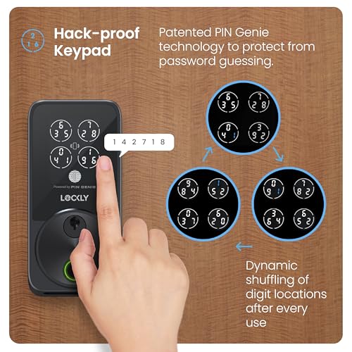 Lockly Secure Pro Smart Door Lock,Fingerprint Keyless Entry Door Lock,Apple Home Key Compatible,Auto Lock, App Remote Control,IP65 Waterproof,Easy Installation | Fingerprint Keyless Entry Door Lock, PIN Genie Keypad, APP Control, Alexa and Google Assistant Compatible,IP65 , Zinc Alloy — view 