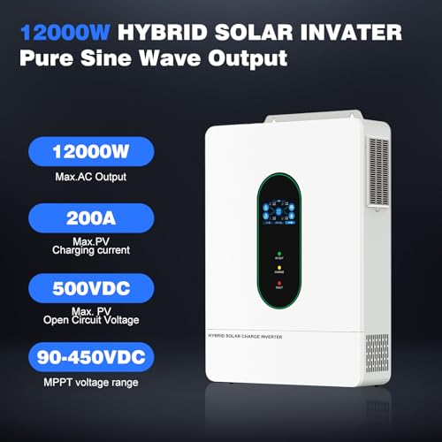 12000W All in One Solar Hybrid Inverter with WiFi, Max. 6 Parallel, 48V Split Phase, Built-in 2 MPPT Solar Charge Controller, 48V DC to 120V-240V Inverter for Home, RVs, Lead Acid/Li — view 