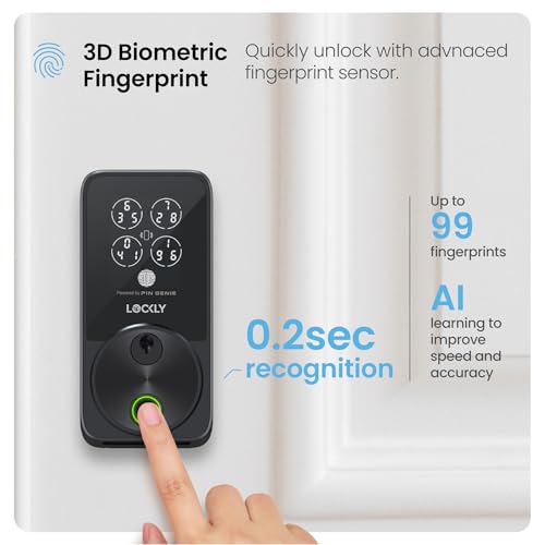 Lockly Secure Pro Smart Door Lock,Fingerprint Keyless Entry Door Lock,Apple Home Key Compatible,Auto Lock, App Remote Control,IP65 Waterproof,Easy Installation | Fingerprint Keyless Entry Door Lock, PIN Genie Keypad, APP Control, Alexa and Google Assistant Compatible,IP65 , Zinc Alloy — view 