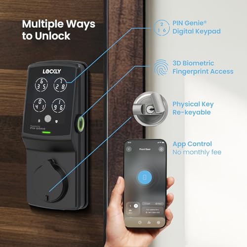Lockly Secure Pro Smart Deadbolt Lock with WiFi Hub | Fingerprint Keyless Entry Door Lock with PIN Genie® Patented Keypad,ANSI Grade 1, Alexa / Google Compatible, Auto Lock — view 