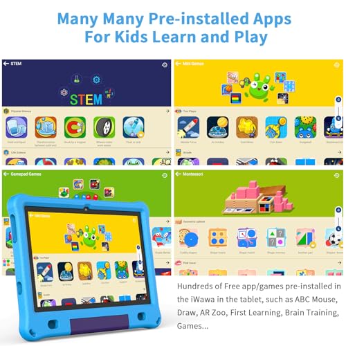 PRITOM All-New Android 15 Kids Tablet, 10-Inch Tablet for Children, 64GB + 1TB Expandable Storage, WiFi 6, Parental Control, Educational Software Games Pre-Installed, with EVA Case, Blue — view 