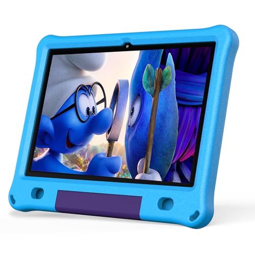 PRITOM All-New Android 15 Kids Tablet, 10-Inch Tablet for Children, 64GB + 1TB Expandable Storage, WiFi 6, Parental Control, Educational Software Games Pre-Installed, with EVA Case, Blue