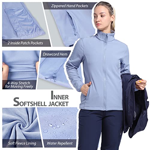 33,000ft Women's 3 in 1 Hooded Rain Jacket Waterproof Softshell Ski Coat — view 
