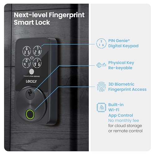 Lockly Secure Pro Smart Door Lock,Fingerprint Keyless Entry Door Lock,Apple Home Key Compatible,Auto Lock, App Remote Control,IP65 Waterproof,Easy Installation | Fingerprint Keyless Entry Door Lock, PIN Genie Keypad, APP Control, Alexa and Google Assistant Compatible,IP65 , Zinc Alloy — view 