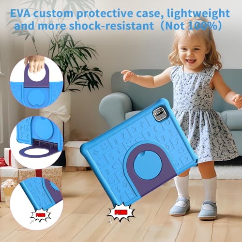 PRITOM All-New Android 15 Kids Tablet, 10-Inch Tablet for Children, 64GB + 1TB Expandable Storage, WiFi 6, Parental Control, Educational Software Games Pre-Installed, with EVA Case, Blue — view 